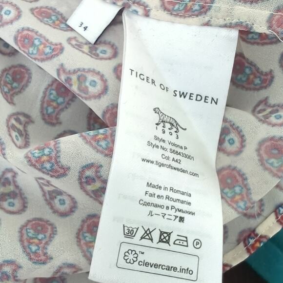 Tiger of Sweden 1903 Womens Top 34 XS Lightweight Blouse Printed Paisley Cream - Picture 5 of 7